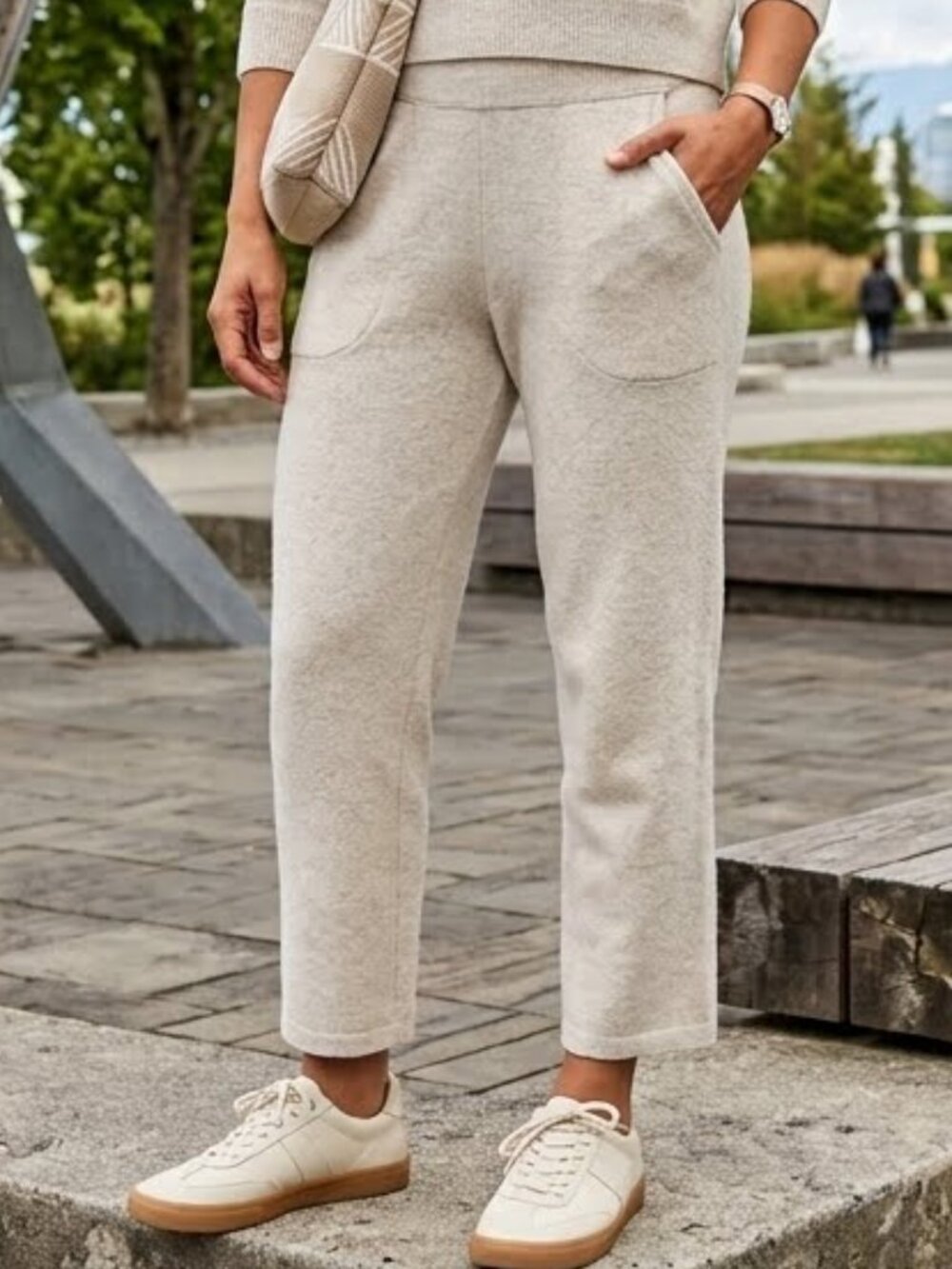 Madewell MWL Airyterry Wide Leg Crop Lounge Pants Oatmeal Cream Size S